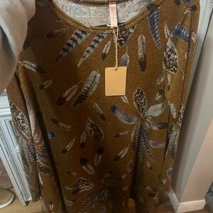 Feather Print Midi Dress; Size XL